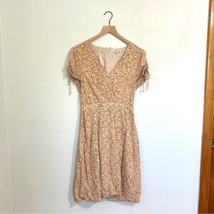 Madewell Floral Midi Dress in Tan and Cream